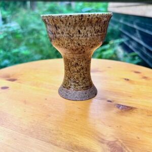 Vintage Studio Pottery Chalice Hand Thrown Stoneware Goblet Brown Speckled Glaze